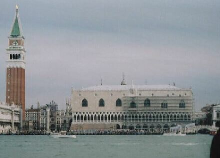 view of the Campanile Tower and Doge's Palace
 with scaffolding